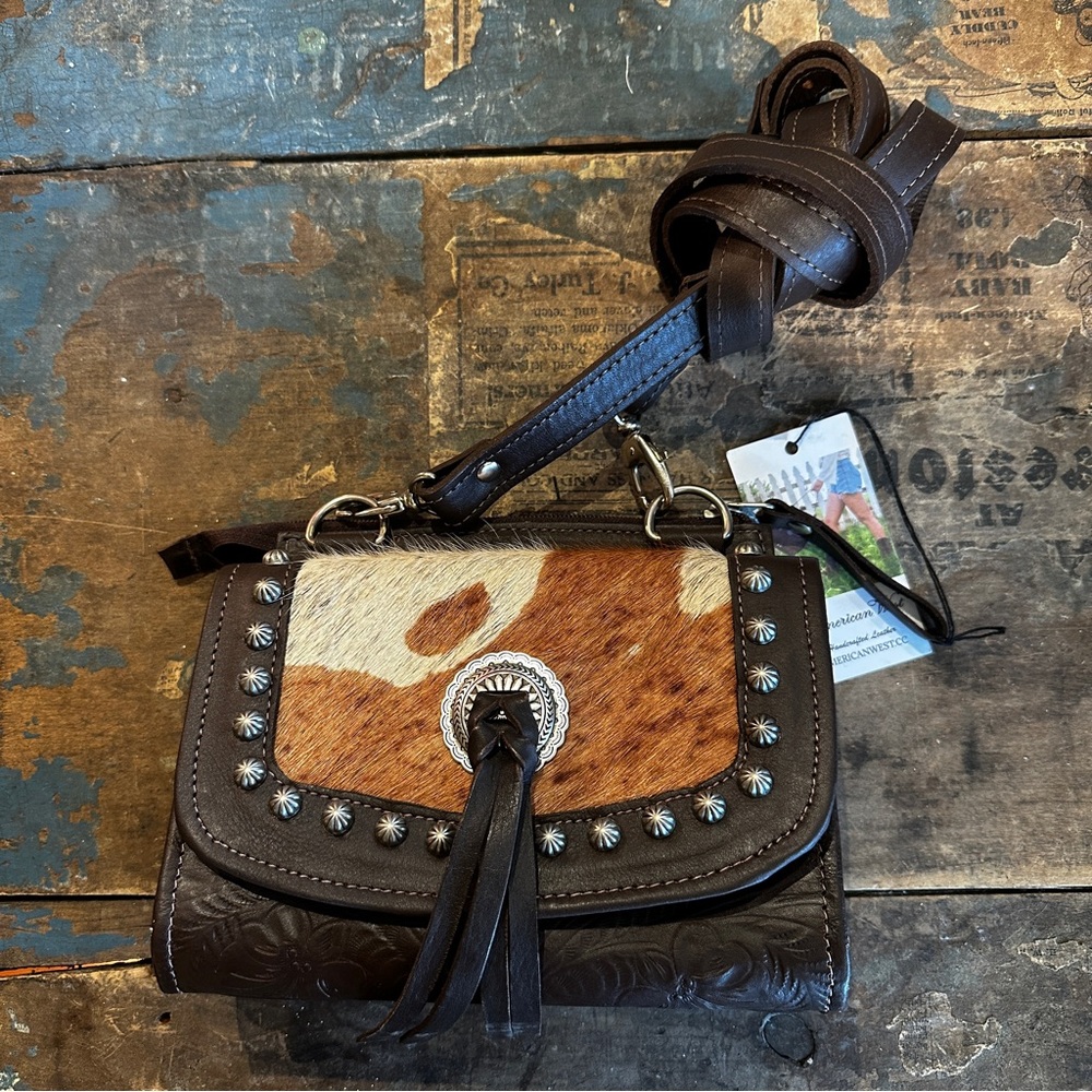 American West NWT Cowtown Texas Two-Step Crossbody Bag/Wallet Hair-On Cow Hide